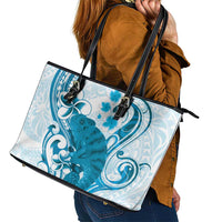 Cyan And White Hawaii Chameleon Leather Tote Bag Plumeria Polynesian Tribal Art LT14 - Polynesian Pride