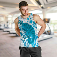 Cyan And White Hawaii Chameleon Men Tank Top Plumeria Polynesian Tribal Art LT14 Cyan - Polynesian Pride