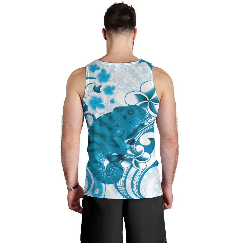 Cyan And White Hawaii Chameleon Men Tank Top Plumeria Polynesian Tribal Art LT14 - Polynesian Pride
