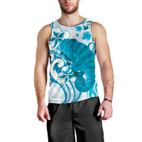 Cyan And White Hawaii Chameleon Men Tank Top Plumeria Polynesian Tribal Art LT14 - Polynesian Pride