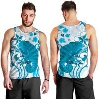 Cyan And White Hawaii Chameleon Men Tank Top Plumeria Polynesian Tribal Art LT14 - Polynesian Pride