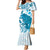 Cyan And White Hawaii Chameleon Mermaid Dress Plumeria Polynesian Tribal Art