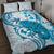 Cyan And White Hawaii Chameleon Quilt Bed Set Plumeria Polynesian Tribal Art