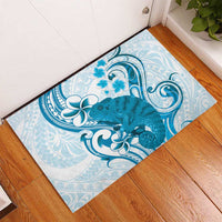 Cyan And White Hawaii Chameleon Rubber Doormat Plumeria Polynesian Tribal Art LT14 - Polynesian Pride
