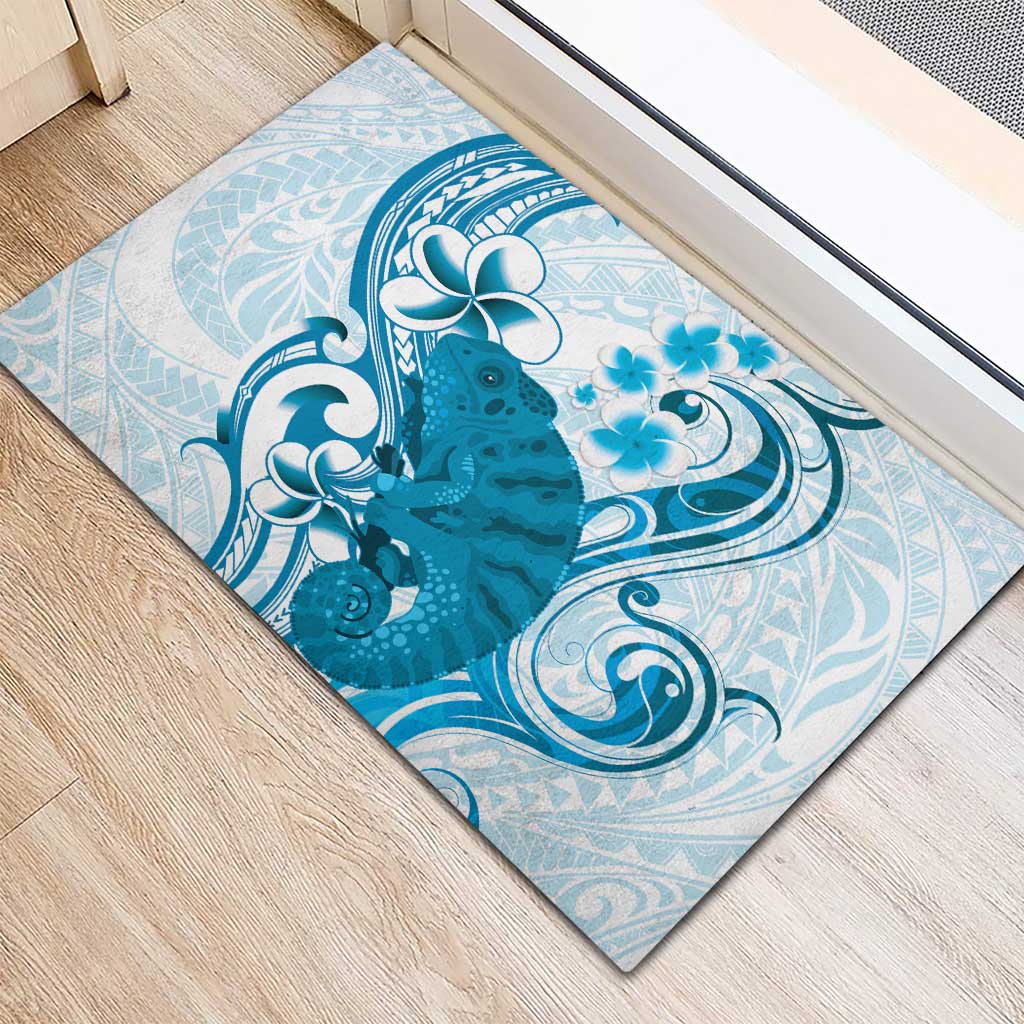 Cyan And White Hawaii Chameleon Rubber Doormat Plumeria Polynesian Tribal Art LT14 - Polynesian Pride