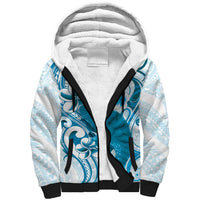 Cyan And White Hawaii Chameleon Sherpa Hoodie Plumeria Polynesian Tribal Art LT14 Unisex Cyan - Polynesian Pride