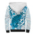 Cyan And White Hawaii Chameleon Sherpa Hoodie Plumeria Polynesian Tribal Art