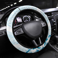 Cyan And White Hawaii Chameleon Steering Wheel Cover Plumeria Polynesian Tribal Art LT14 Universal Fit Cyan - Polynesian Pride