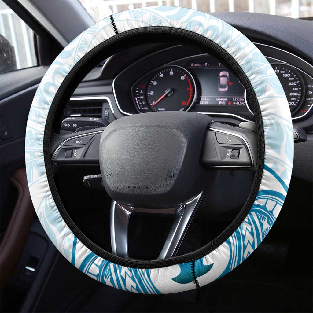 Cyan And White Hawaii Chameleon Steering Wheel Cover Plumeria Polynesian Tribal Art LT14 - Polynesian Pride
