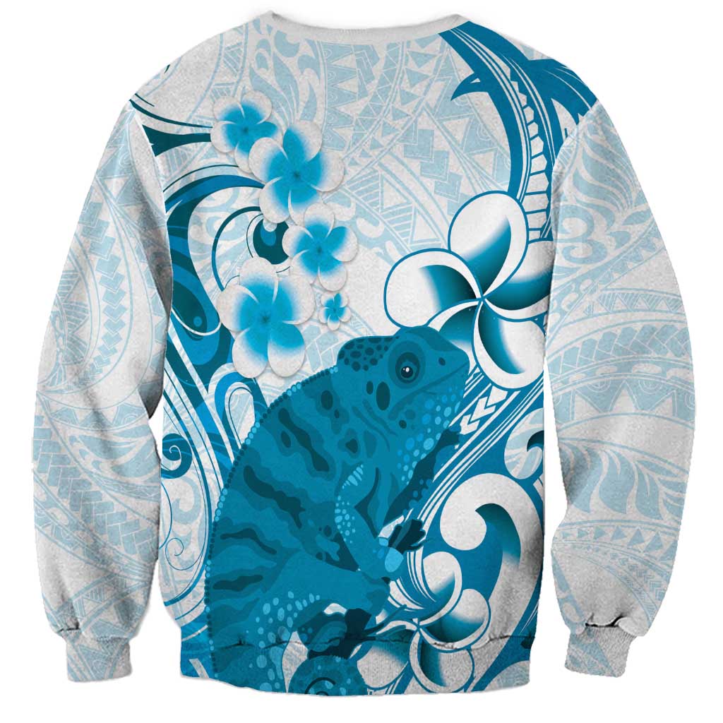 Cyan And White Hawaii Chameleon Sweatshirt Plumeria Polynesian Tribal Art LT14 - Polynesian Pride