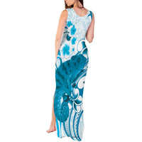 Cyan And White Hawaii Chameleon Tank Maxi Dress Plumeria Polynesian Tribal Art LT14 - Polynesian Pride