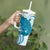 Cyan And White Hawaii Chameleon Tumbler With Handle Plumeria Polynesian Tribal Art