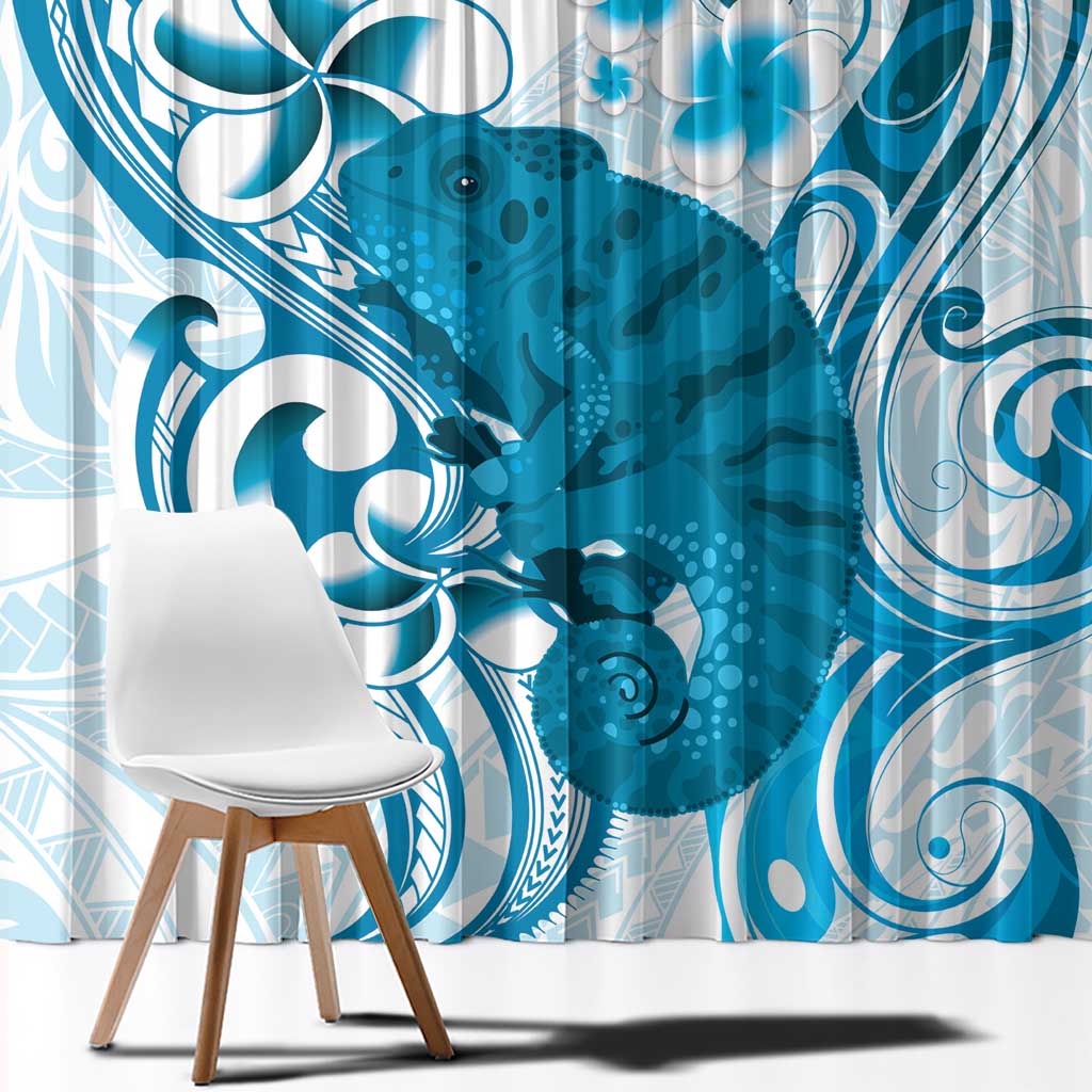 Cyan And White Hawaii Chameleon Window Curtain Plumeria Polynesian Tribal Art LT14 - Polynesian Pride