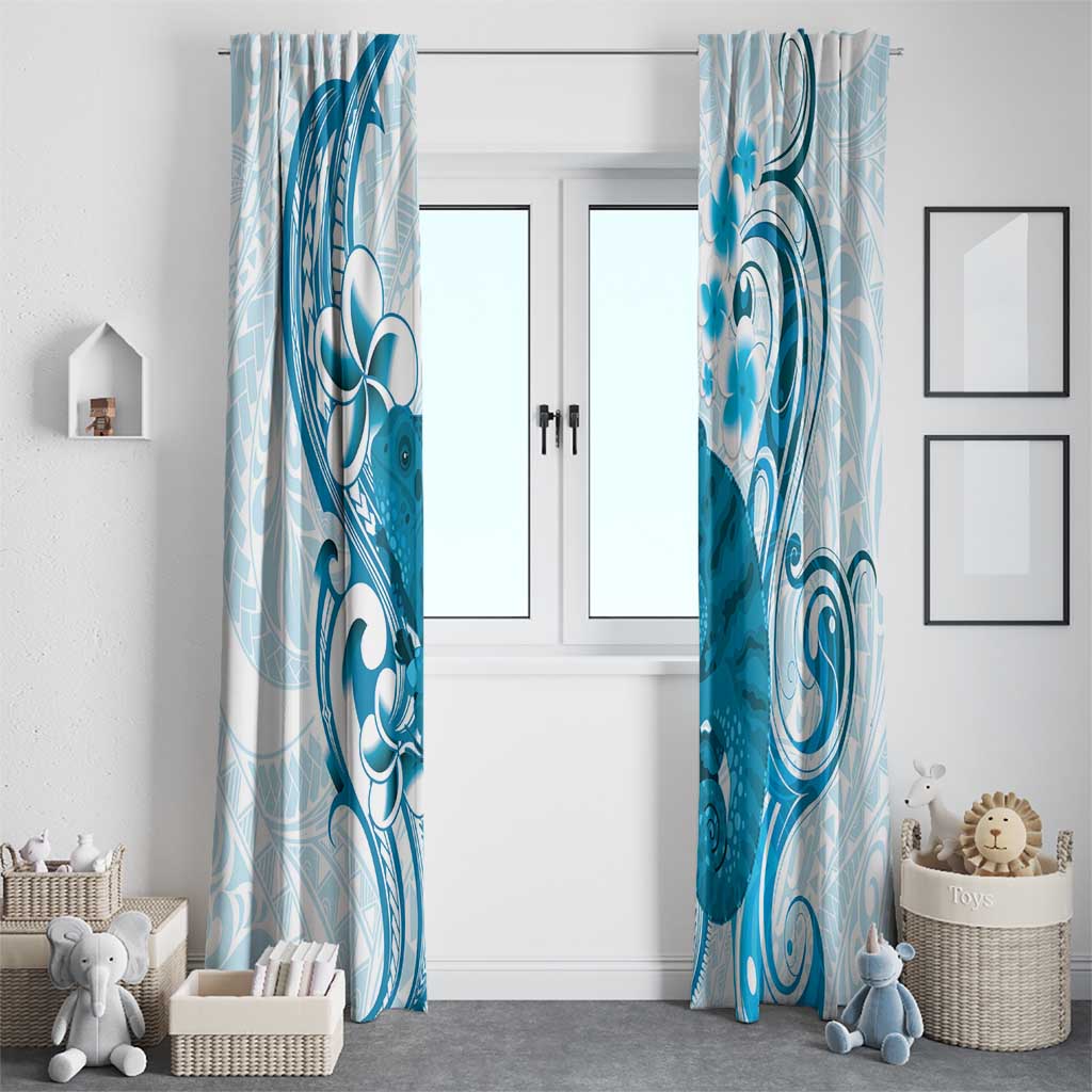 Cyan And White Hawaii Chameleon Window Curtain Plumeria Polynesian Tribal Art LT14 - Polynesian Pride