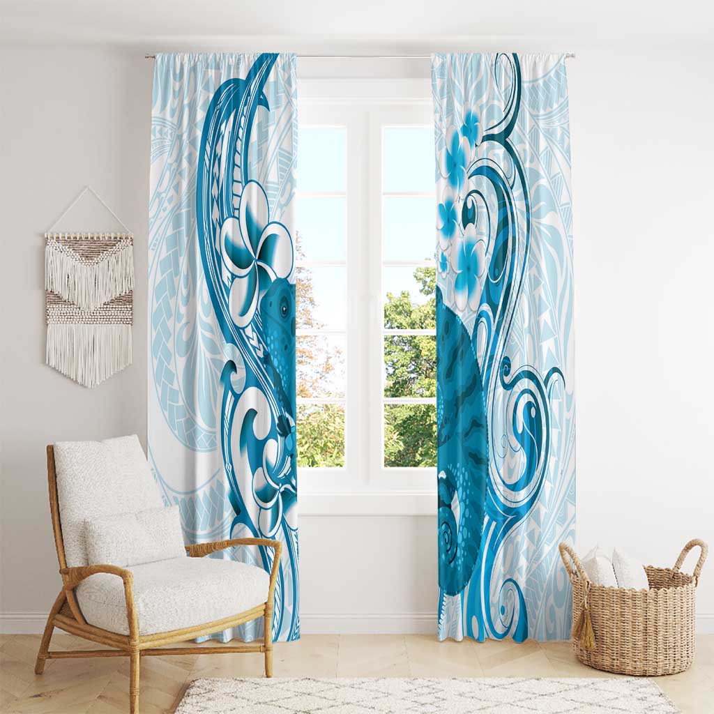 Cyan And White Hawaii Chameleon Window Curtain Plumeria Polynesian Tribal Art LT14 - Polynesian Pride