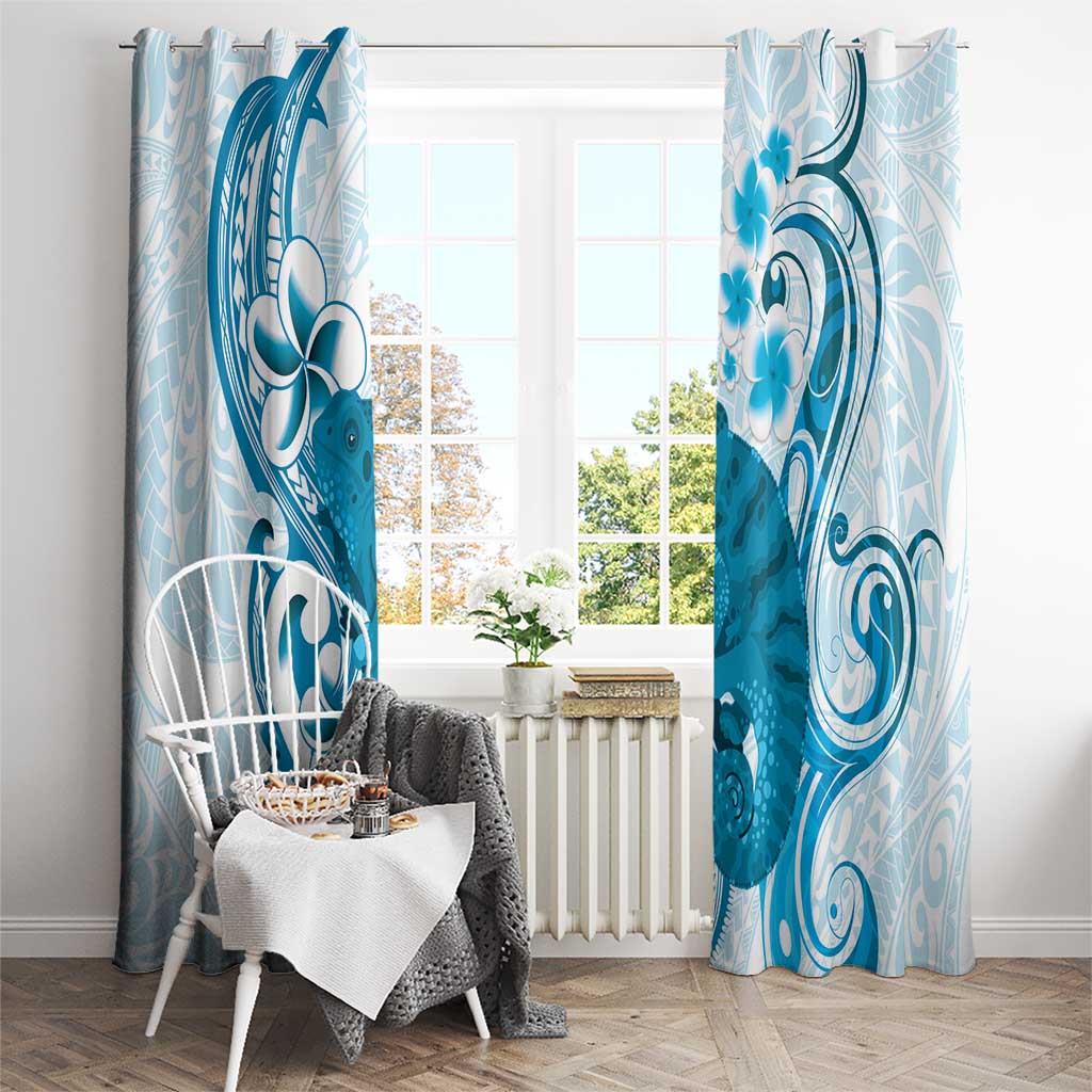 Cyan And White Hawaii Chameleon Window Curtain Plumeria Polynesian Tribal Art LT14 - Polynesian Pride
