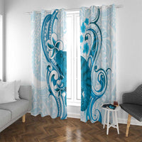 Cyan And White Hawaii Chameleon Window Curtain Plumeria Polynesian Tribal Art LT14 With Grommets Cyan - Polynesian Pride