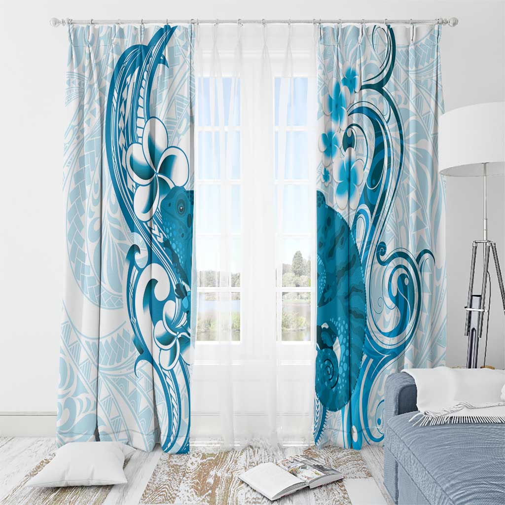 Cyan And White Hawaii Chameleon Window Curtain Plumeria Polynesian Tribal Art LT14 - Polynesian Pride