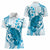 Cyan And White Hawaii Chameleon Women Polo Shirt Plumeria Polynesian Tribal Art