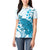 Cyan And White Hawaii Chameleon Women Polo Shirt Plumeria Polynesian Tribal Art