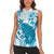 Cyan And White Hawaii Chameleon Women Sleeveless Polo Shirt Plumeria Polynesian Tribal Art