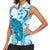 Cyan And White Hawaii Chameleon Women Sleeveless Polo Shirt Plumeria Polynesian Tribal Art