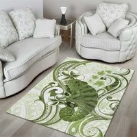 Green And White Hawaii Chameleon Area Rug Plumeria Polynesian Tribal Art