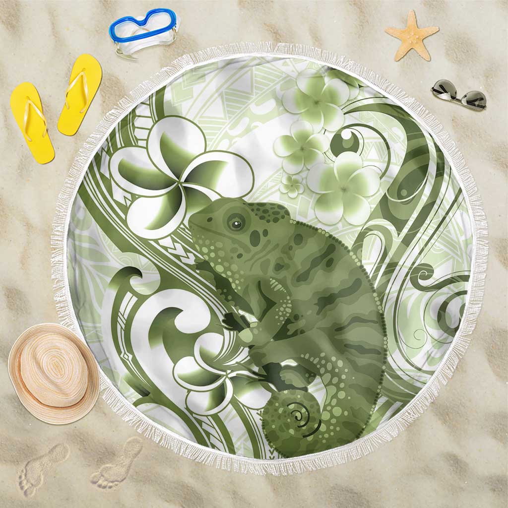Green And White Hawaii Chameleon Beach Blanket Plumeria Polynesian Tribal Art LT14 One Size 150cm Lime Green - Polynesian Pride