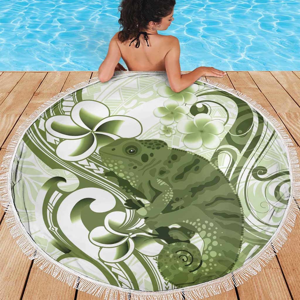 Green And White Hawaii Chameleon Beach Blanket Plumeria Polynesian Tribal Art LT14 - Polynesian Pride