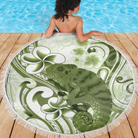 Green And White Hawaii Chameleon Beach Blanket Plumeria Polynesian Tribal Art LT14 - Polynesian Pride