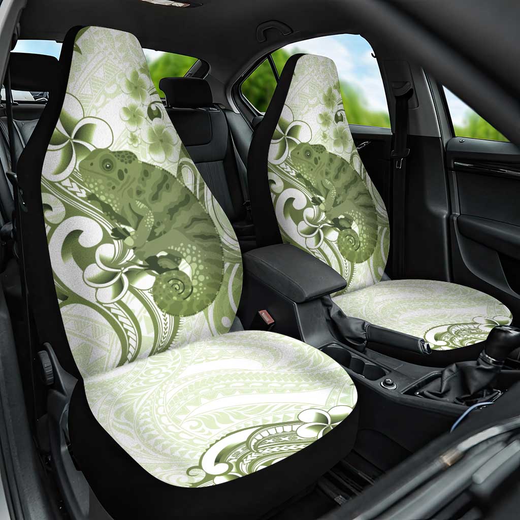 Green And White Hawaii Chameleon Car Seat Cover Plumeria Polynesian Tribal Art