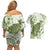 Green And White Hawaii Chameleon Couples Matching Off Shoulder Short Dress and Hawaiian Shirt Plumeria Polynesian Tribal Art