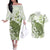 Green And White Hawaii Chameleon Couples Matching Off The Shoulder Long Sleeve Dress and Hawaiian Shirt Plumeria Polynesian Tribal Art