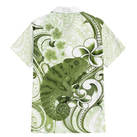 Green And White Hawaii Chameleon Family Matching Mermaid Dress and Hawaiian Shirt Plumeria Polynesian Tribal Art