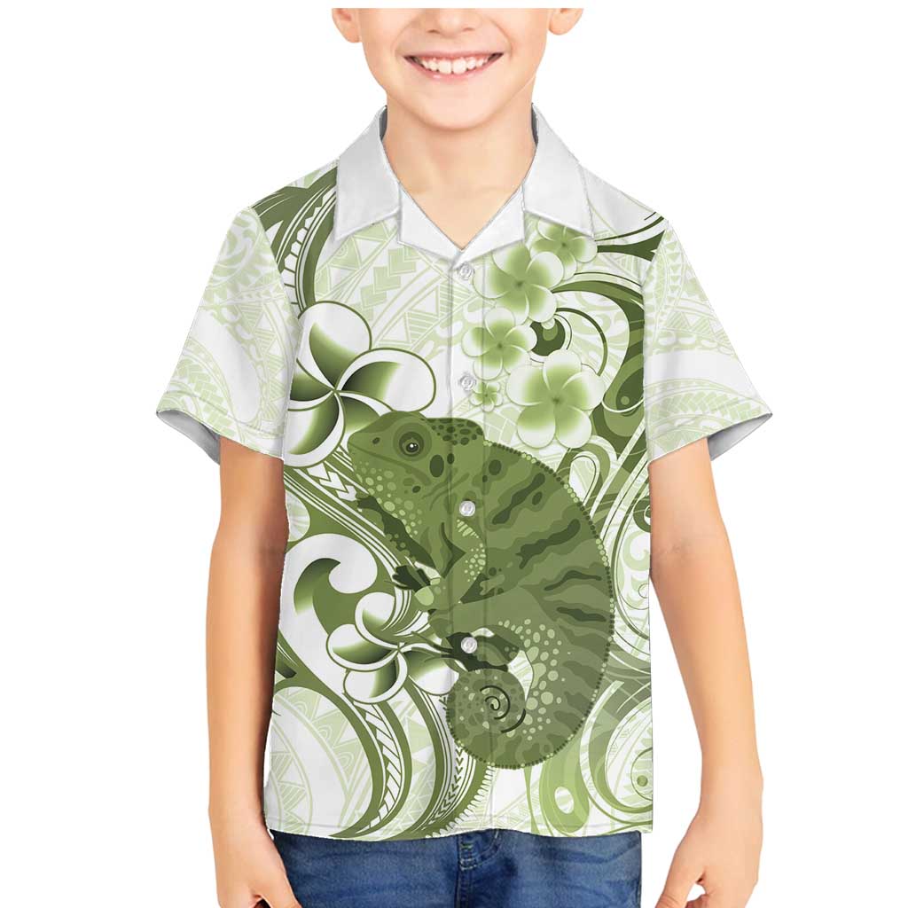 Green And White Hawaii Chameleon Family Matching Mermaid Dress and Hawaiian Shirt Plumeria Polynesian Tribal Art