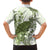 Green And White Hawaii Chameleon Family Matching Off The Shoulder Long Sleeve Dress and Hawaiian Shirt Plumeria Polynesian Tribal Art