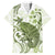 Green And White Hawaii Chameleon Family Matching Off The Shoulder Long Sleeve Dress and Hawaiian Shirt Plumeria Polynesian Tribal Art