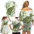 Green And White Hawaii Chameleon Family Matching Off Shoulder Short Dress and Hawaiian Shirt Plumeria Polynesian Tribal Art