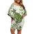 Green And White Hawaii Chameleon Family Matching Off Shoulder Short Dress and Hawaiian Shirt Plumeria Polynesian Tribal Art