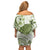 Green And White Hawaii Chameleon Family Matching Off Shoulder Short Dress and Hawaiian Shirt Plumeria Polynesian Tribal Art