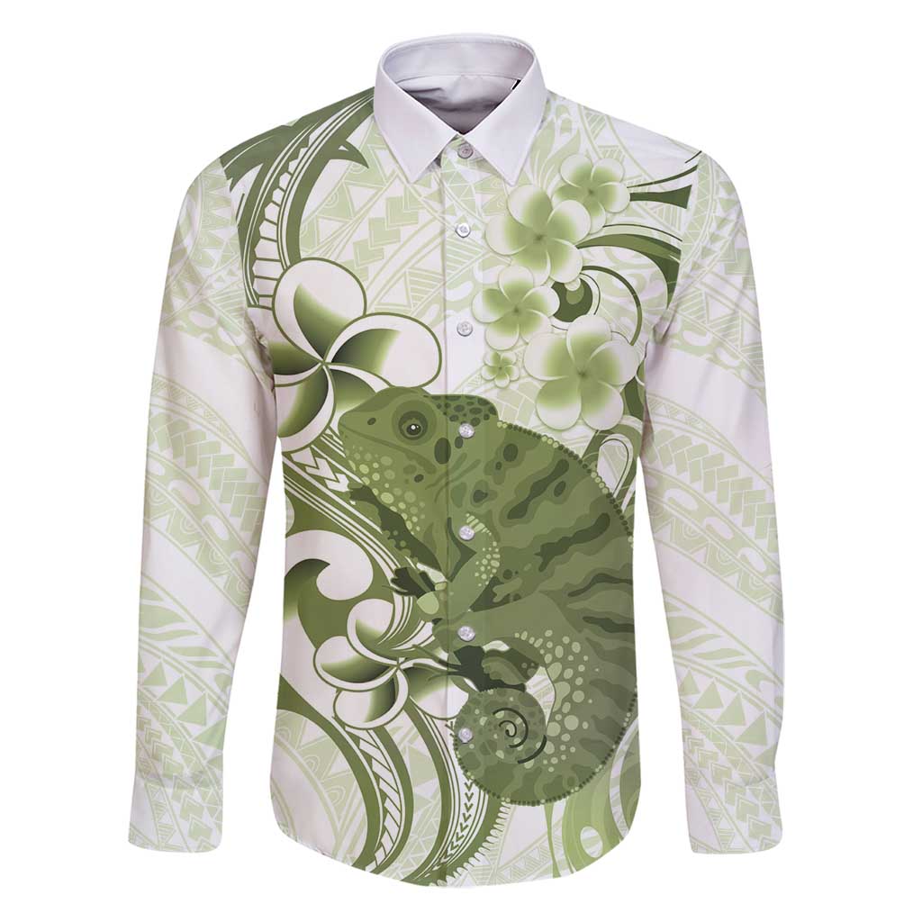 Green And White Hawaii Chameleon Family Matching Puletasi and Hawaiian Shirt Plumeria Polynesian Tribal Art