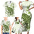 Green And White Hawaii Chameleon Family Matching Short Sleeve Bodycon Dress and Hawaiian Shirt Plumeria Polynesian Tribal Art