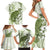 Green And White Hawaii Chameleon Family Matching Short Sleeve Bodycon Dress and Hawaiian Shirt Plumeria Polynesian Tribal Art