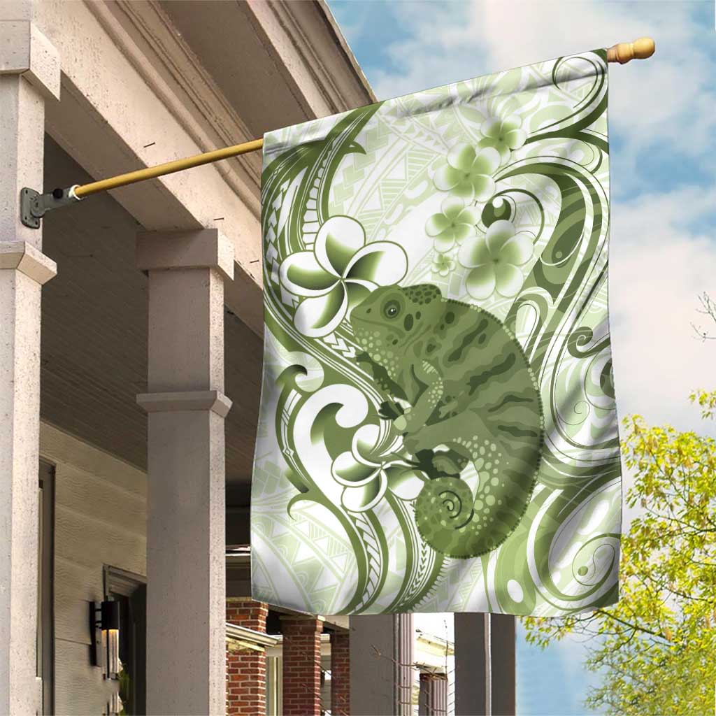 Green And White Hawaii Chameleon Garden Flag Plumeria Polynesian Tribal Art LT14 House Flag Lime Green - Polynesian Pride