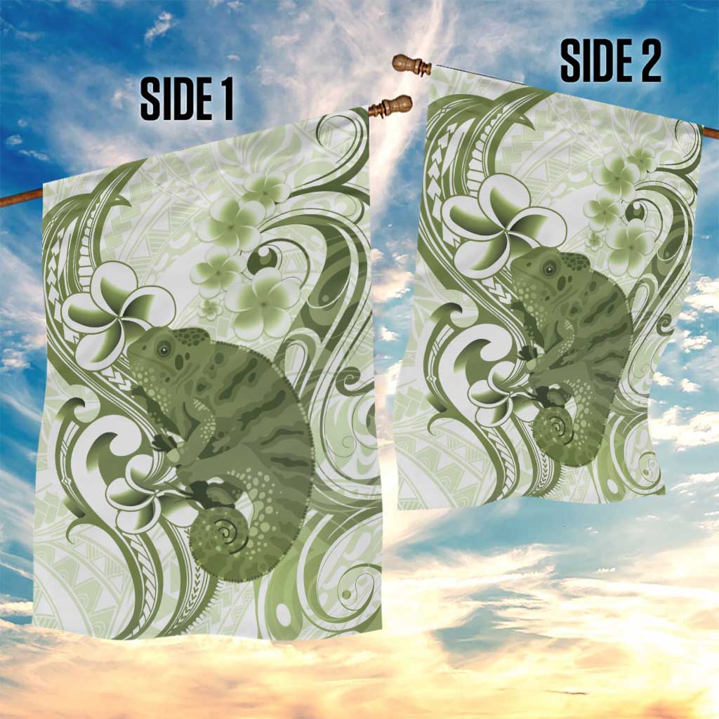 Green And White Hawaii Chameleon Garden Flag Plumeria Polynesian Tribal Art LT14 - Polynesian Pride