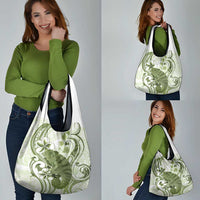 Green And White Hawaii Chameleon Grocery Bag Plumeria Polynesian Tribal Art
