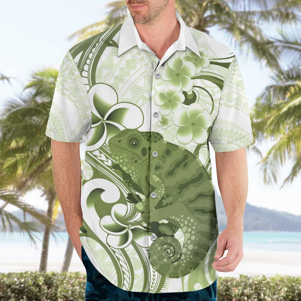 Green And White Hawaii Chameleon Hawaiian Shirt Plumeria Polynesian Tribal Art LT14 - Polynesian Pride