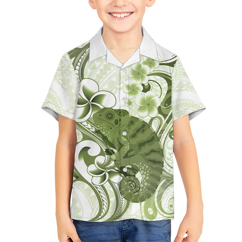 Green And White Hawaii Chameleon Hawaiian Shirt Plumeria Polynesian Tribal Art LT14 - Polynesian Pride