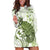 Green And White Hawaii Chameleon Hoodie Dress Plumeria Polynesian Tribal Art