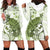 Green And White Hawaii Chameleon Hoodie Dress Plumeria Polynesian Tribal Art